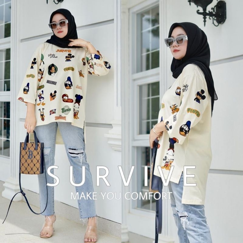 kaos mickey minie mouse lengan 7/8 / kaos tunik wanita / atasan wanita / SURVIVE mickey minie mouse 