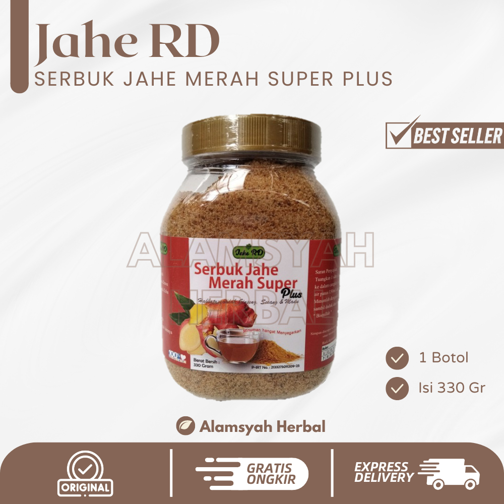 

Serbuk Jahe Merah Super Plus | Serbuk Instan Jahe Merah RD plus Habbatussauda kemasan Toples Mencegah Virus bakteri meningkatkan stamina Jahe RD 330 Gram