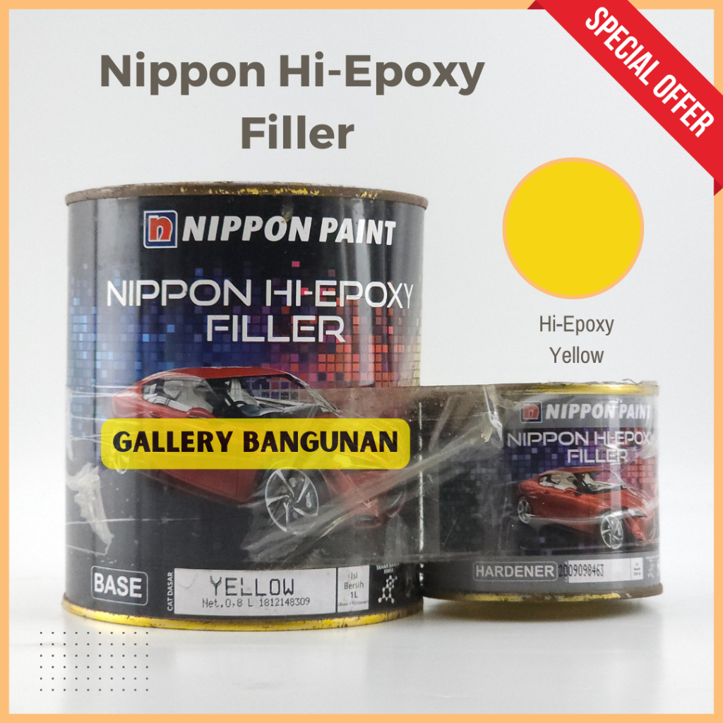 Nippon Hi Epoxy Filler Base Yellow + Hardener Cat Dasar Anti Karat Dasaran Kemasan 1 Liter Nippon Pa