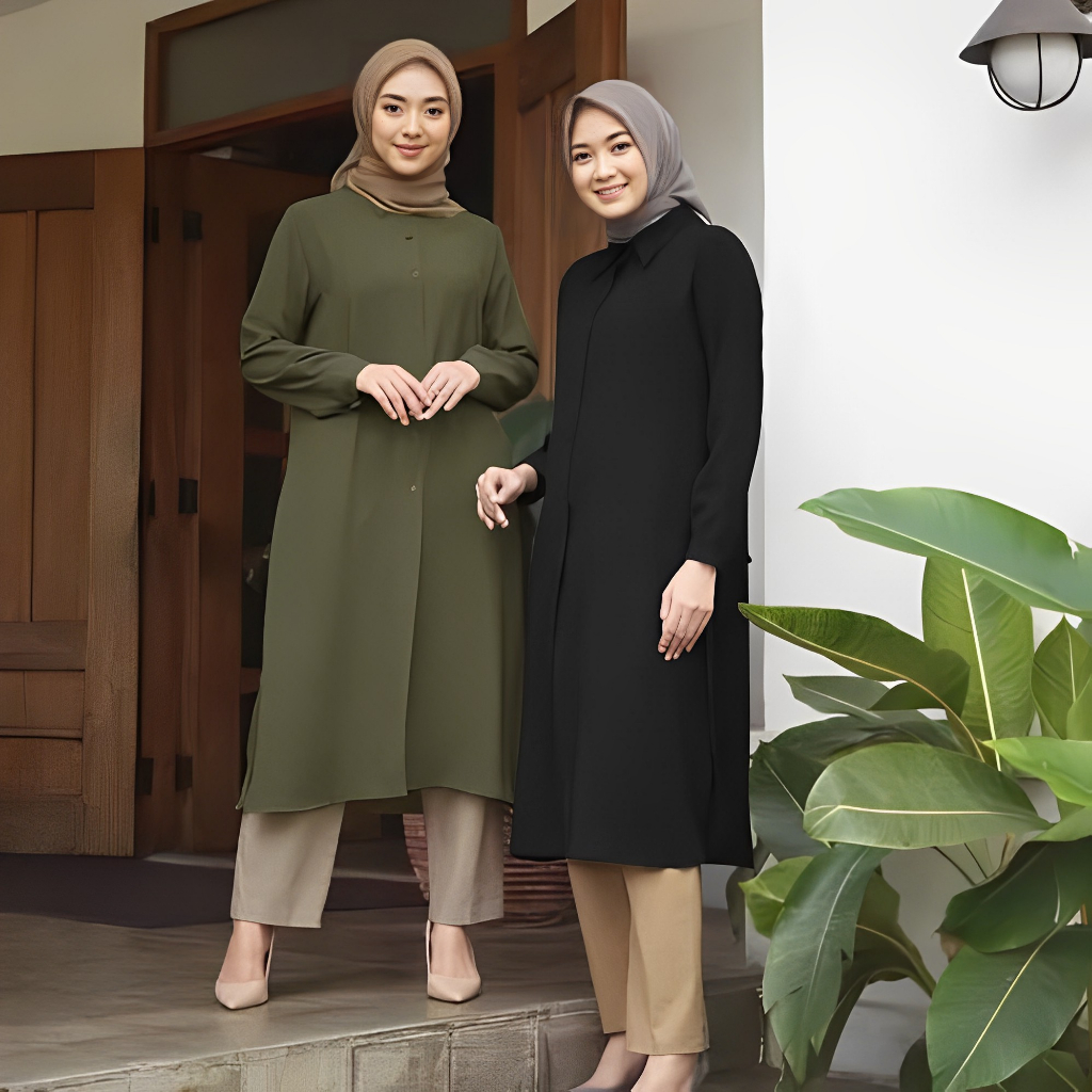 Kemeja Tunik Long Dress Tunik Crinkle Airflow Atasan Muslimah