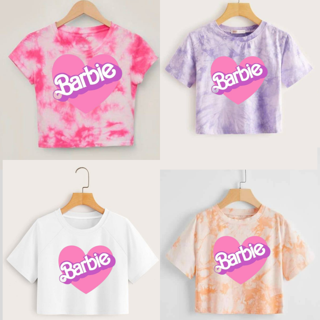 Clothing May - Kaos Crop Top Barbie Love Atasan Krop Top Wanita Cewek Viral