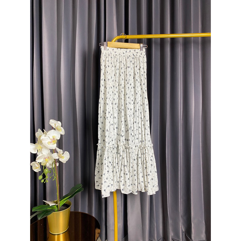 Rok Plisket Rempel Motif Bunga - Rok Wanita Skirt Ruffle Motif Style Korea panjang renda