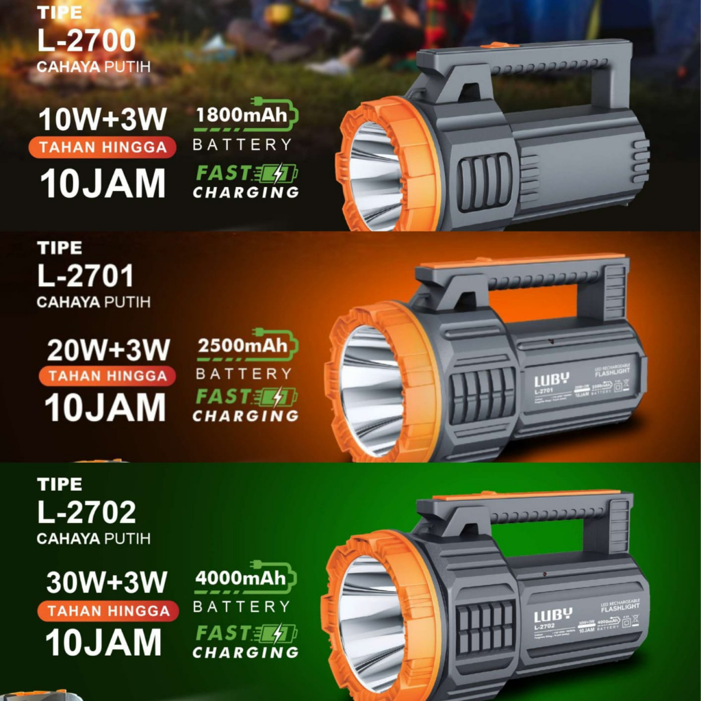 Senter Tangan Luby Senter Lampu Rechargeable Flashlight Senter LUBY