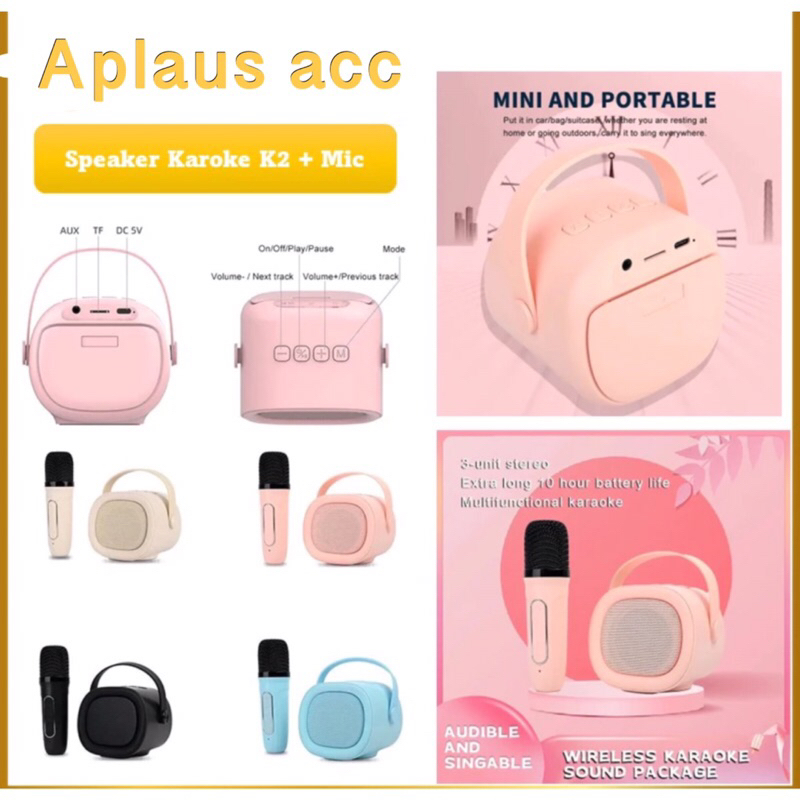 Speaker Karaoke K2 Portable + Mic Bluetooth Speaker Mini Set Full Bass