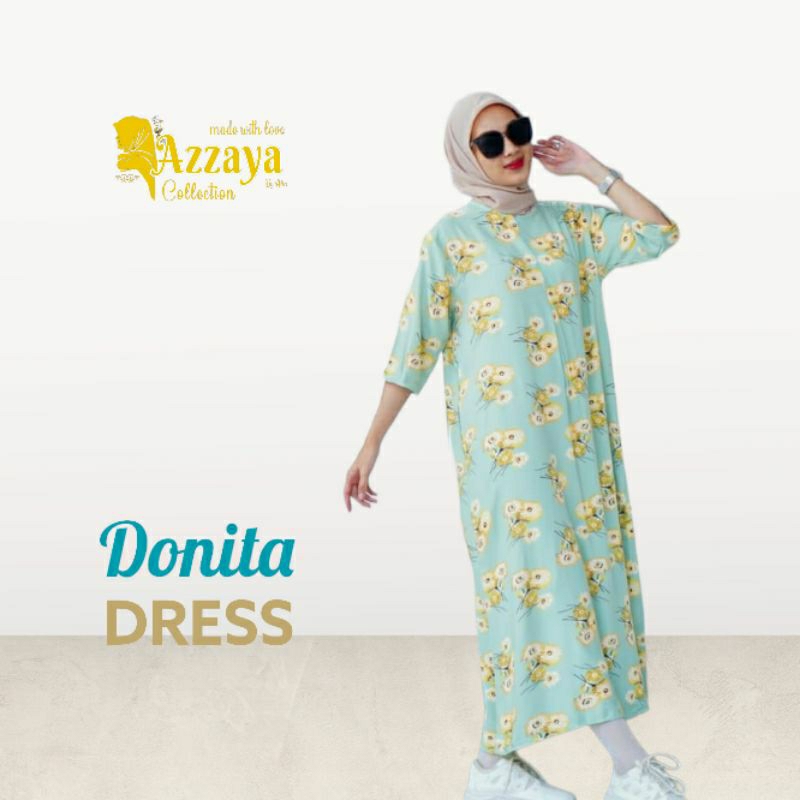 MAIZAYA - DONITA DRESS - Homedress Oversize Kekinian - Daster Motif Bunga Busui Friendly - Gamis Len