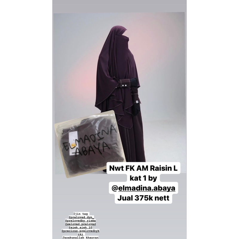 NWT FK AM raisin L kat 1 bahan mina elmadina abaya