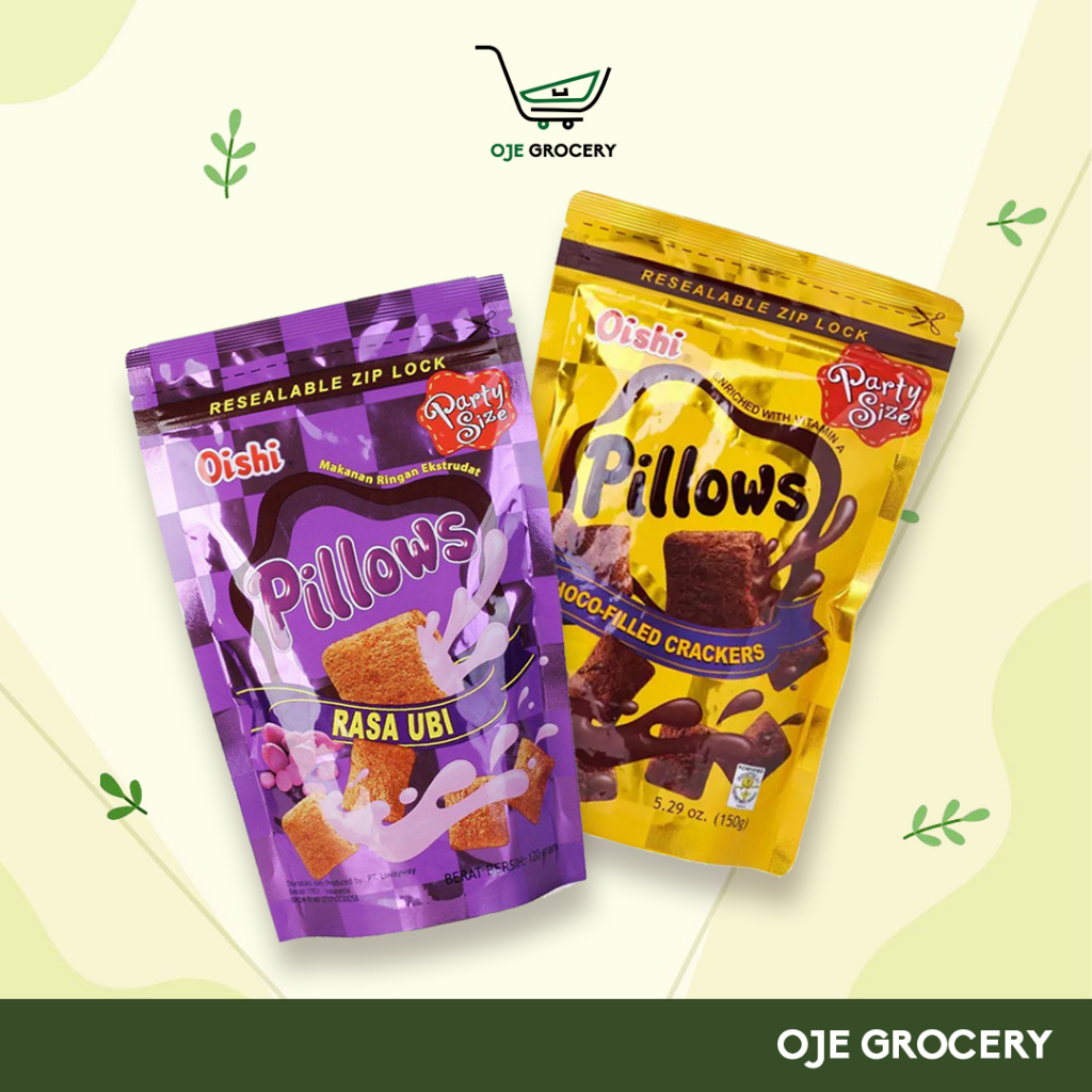 

OISHI PILLOWS PARTY 100GR - SNACK CEMILAN RASA COKLAT DAN UBI