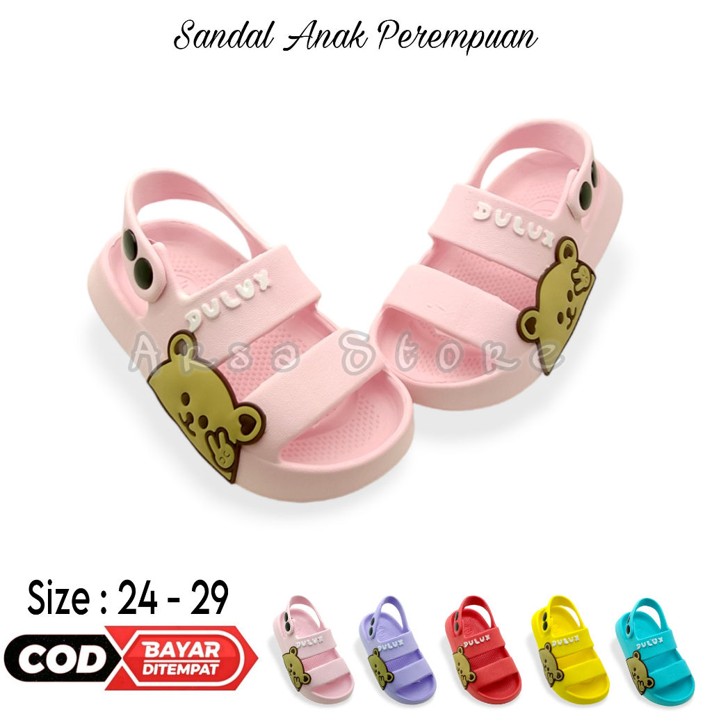 Sandal Anak Perempuan Tali Belakang karakter Beruang / Sendal Selop Anak Cewek Umur 2,5 - 6 Tahun