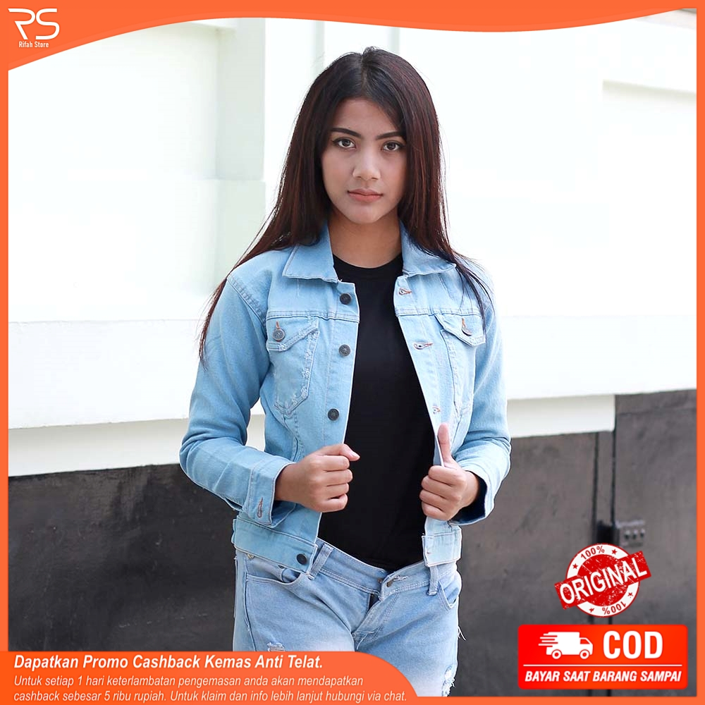 Jaket Wanita Jeans Warna Biru Premium Kekinan