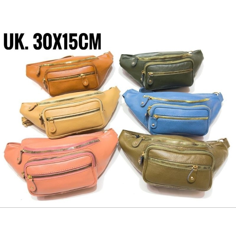 tas pinggang wanita asli garut model resleting depan