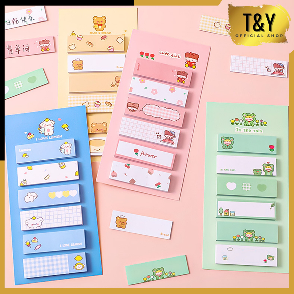 

T&Y Sticky Notes Motif Lucu 6 IN 1 Tempelan Kertas Catatan 120Lembar Notes Kertas Tempel Karakter Bear Frog Girl Pembatas Buku Cute Imut Penanda Buku Memo Stick Stationery Memo Pad Convenience Cute 6 IN 1