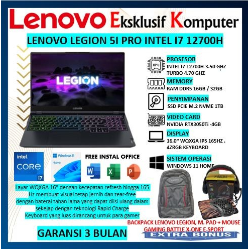 Laptop Gaming Lenovo Legion 5i pro intel i7 12700H ram 16gb ssd 1tb Rtx3050ti
