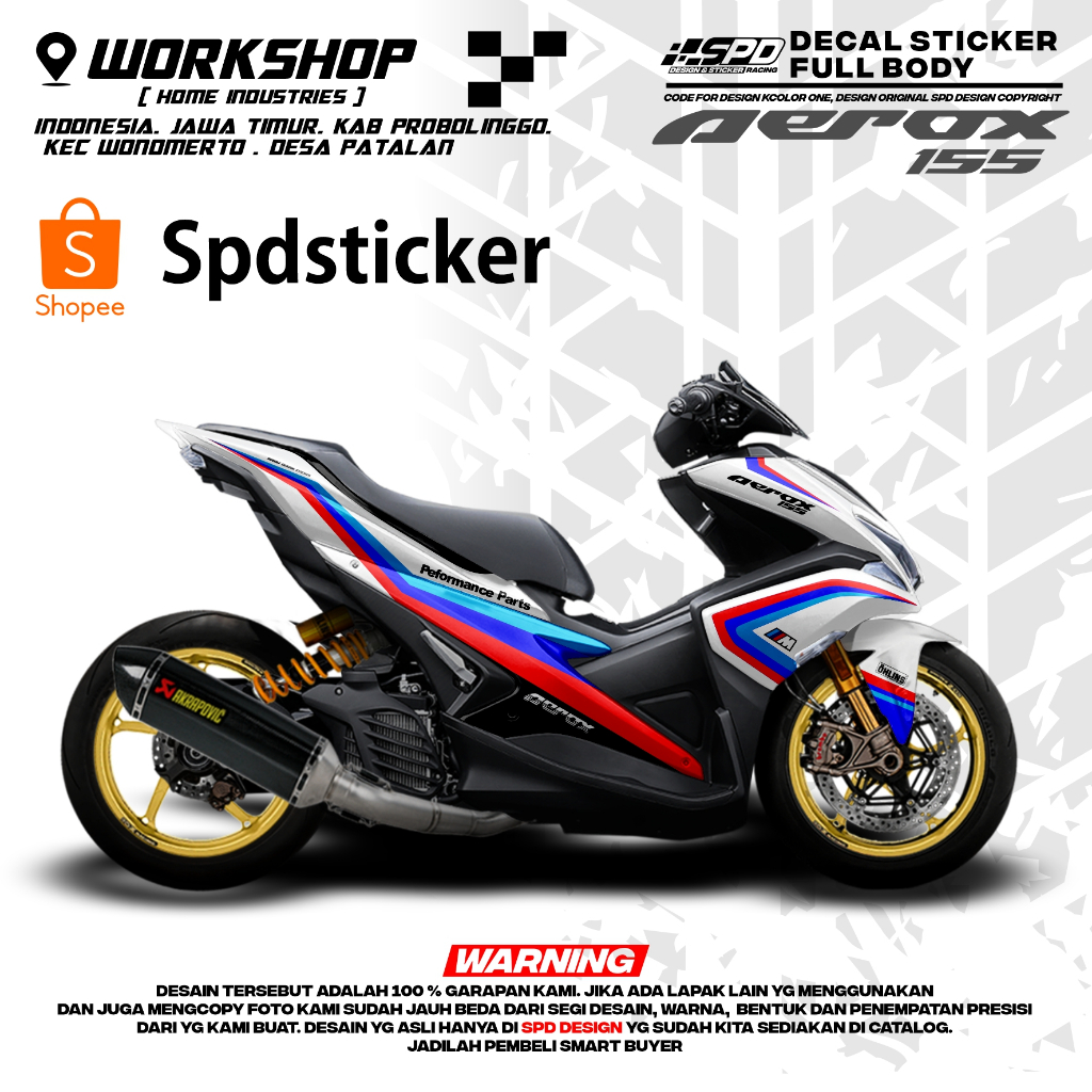 decal stiker  yamha aerox 155 bmw white full body