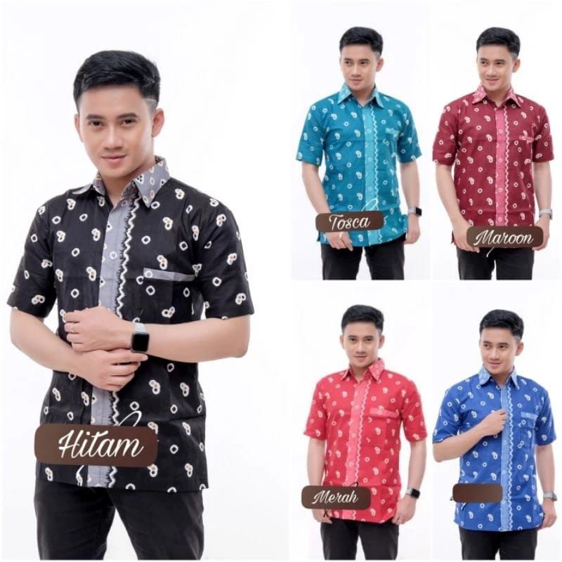 Hem batik jumputan pria lengan pendek - sekar jagad
