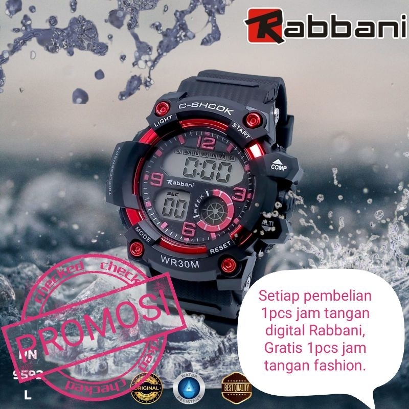 Jam tangan digital, model sport anti air Rabbani
