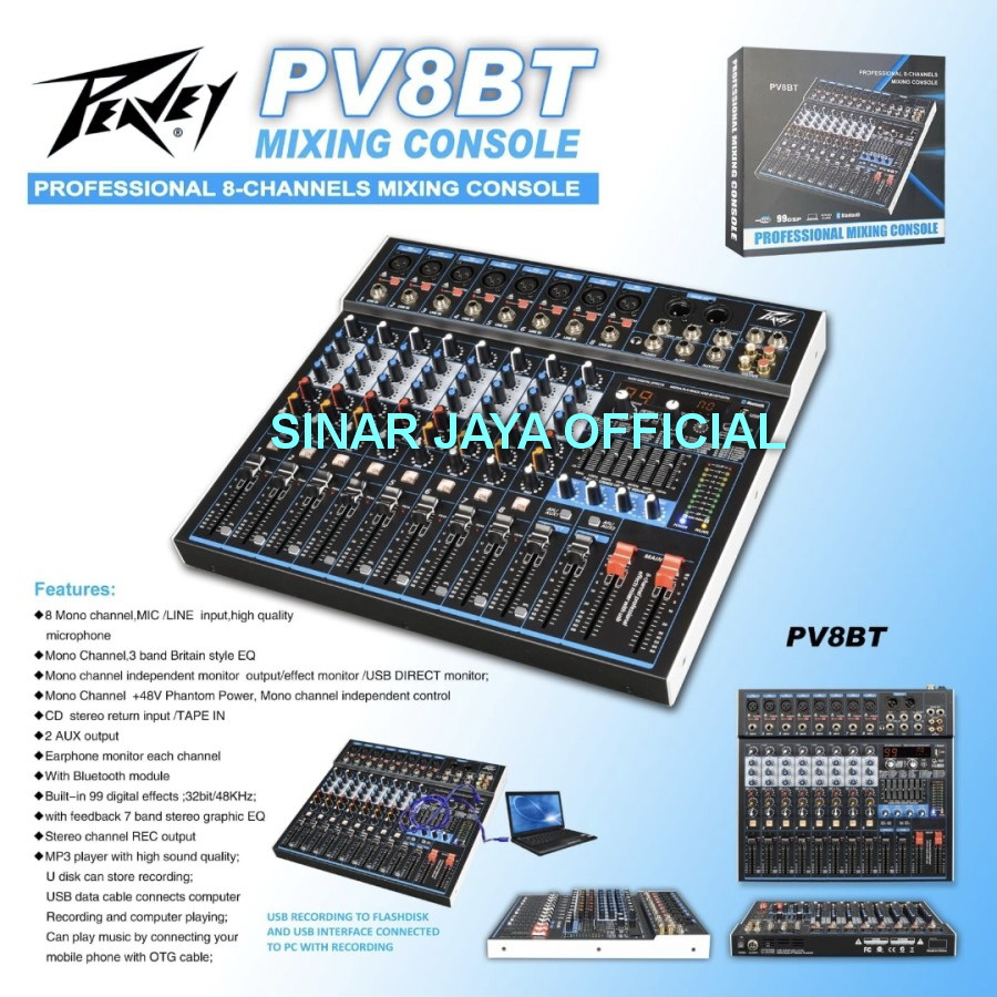 Mixer 8 channel Peavey PV8BT Bluetooth, Equalizer