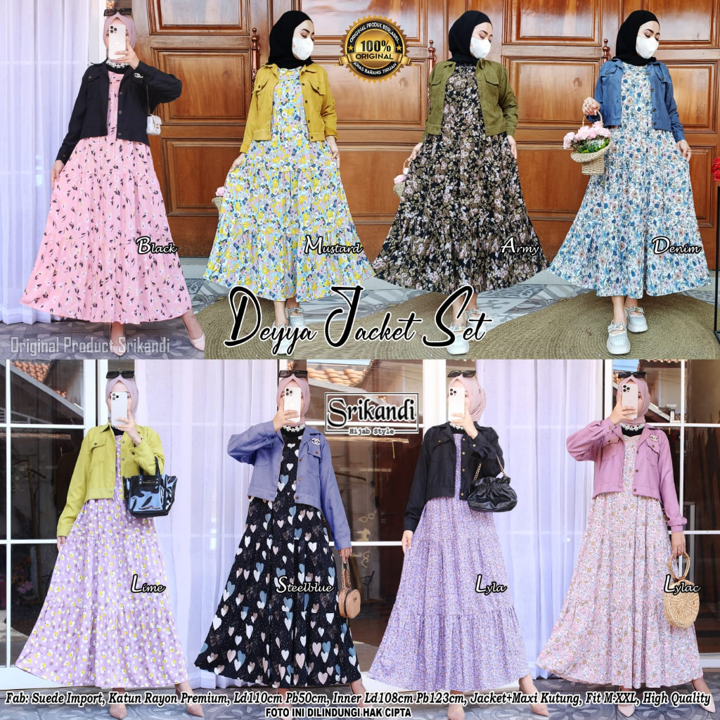 DEYYA SET DRESS DAN OUTER SETELAN BAJU WANITA GAMIS RAYON MOTIF BUNGA DAN OUTER SET DRESS MODEL TERB