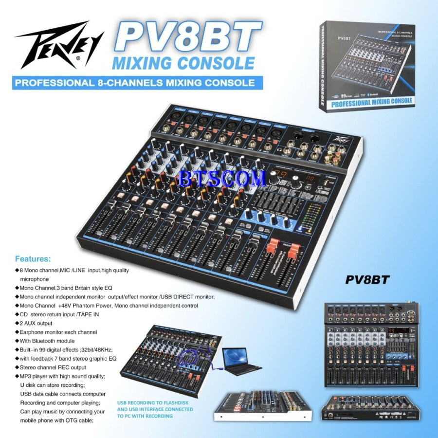 MIXER PEAVEY PV8BT MIXER 8 CHANNEL WITH SOUNDCARD  PEAVEY  PV8 BT