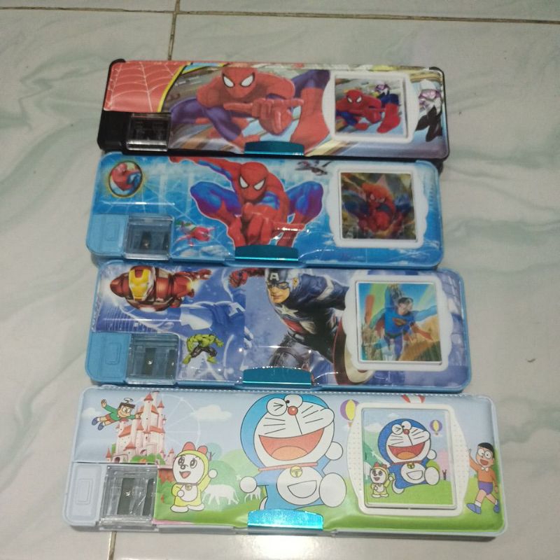 

kotak pensil cowok laki laki Spiderman iron Man bakman Doraemon