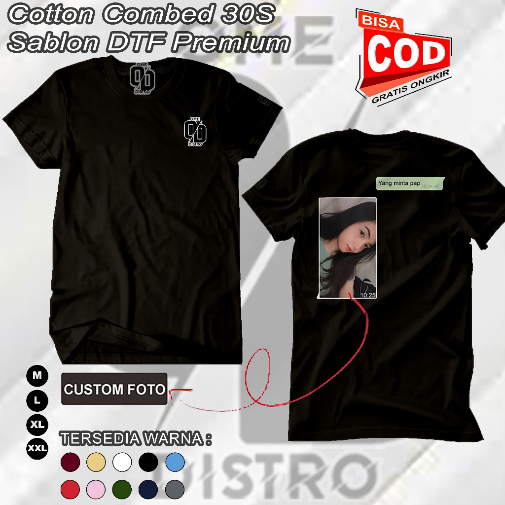 LOGO OME Kaos Distro WA Viral Custom Chat dan Foto WhatsApp Cotton Combed 30S T-Shirt Premium FREE S