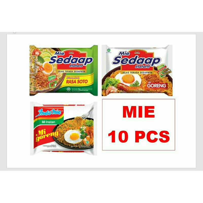 

PAKET 10 SEDAAP GORENG / SEDAAP SOTO / INDOMIE MIE GORENG AYAM GEPREK / INDOMIE MIE GORENG ACEH / INDOMIE MIE GORENG RENDANG / INDOMIE GORENG