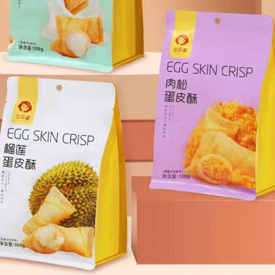 

108G VARIAN SNACK EGG SKIN ROLL CRISP DURIAN & MEAT FLOSS CEMILAN KULIT TELUR KRISPI