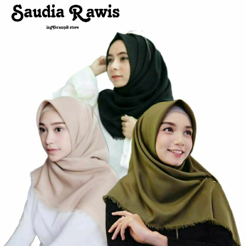 Hijab Saudia rawis/Hijab segi empat warna hitam dan putih