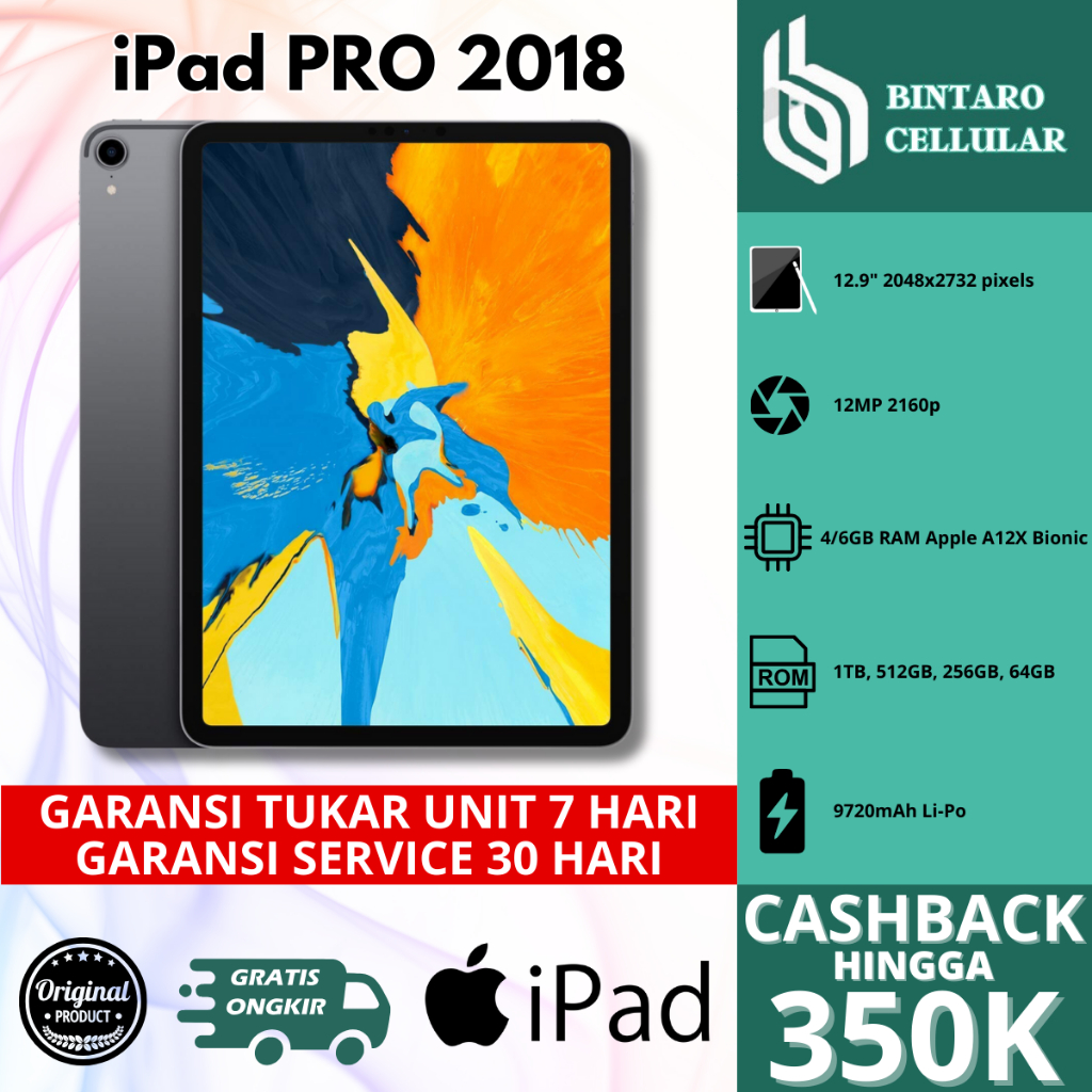 iPad Pro 2018 12.9" & 11" 1TB 512GB 256GB 64GB Wifi Cellular - WIFI ONLY Second Original