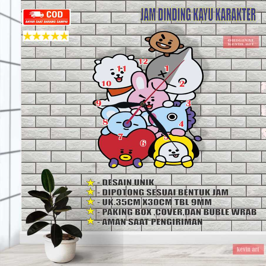 Jam Dinding Tempel  Tembok Karakter BT21 koleksi Unik