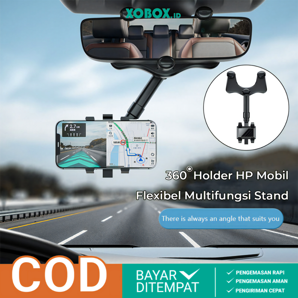 Holder HP Mobil Fleksibel Kaca Spion Putar 360° Penjepit Handphone AH094 - XOBOX