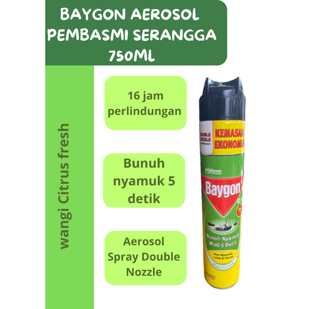 BAYGON Obat Nyamuk Dan Serangga Semprot Aerosol Spray Double Nozzle 750mL Terbaik | Harga Termurah |