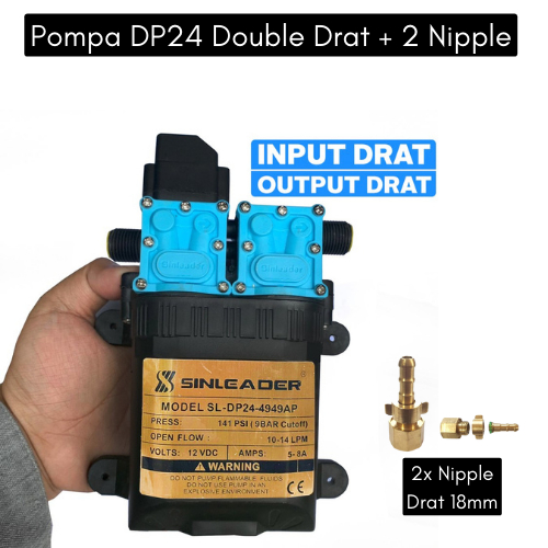 Pompa dual pump dc 12v Sinleader SL-DP24 141 Psi Double Drat Plus Nipple Kuping - Motor 4949 ORIGINA