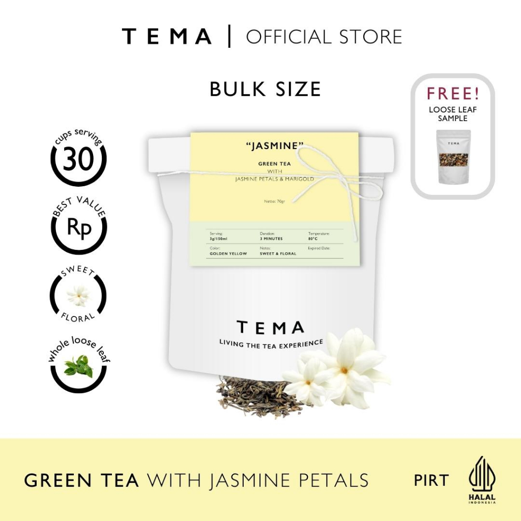 

Jasmine - Green Jasmine - TEMA Tea Loose Leaf Large Pouch - 30 Servings