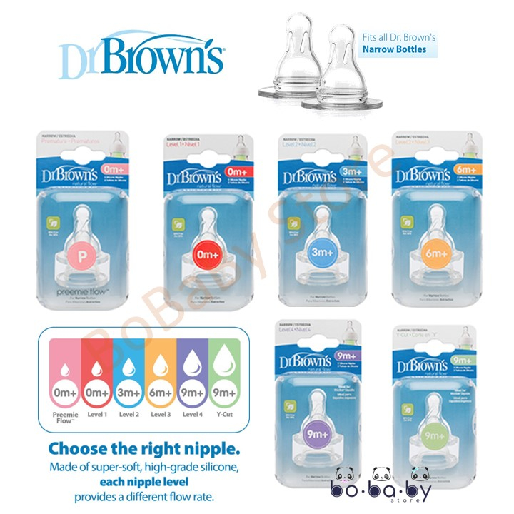DR BROWN'S NARROW NECK OPTIONS NIPPLE / NIPPLE STANDART NECK / Dot Bayi botol susu