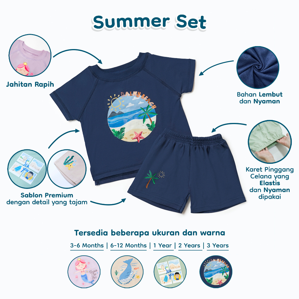 Nice Kids - Summer Set Baju Atasan Celana Bawahan (Usia 3 Bulan - 3 Tahun)