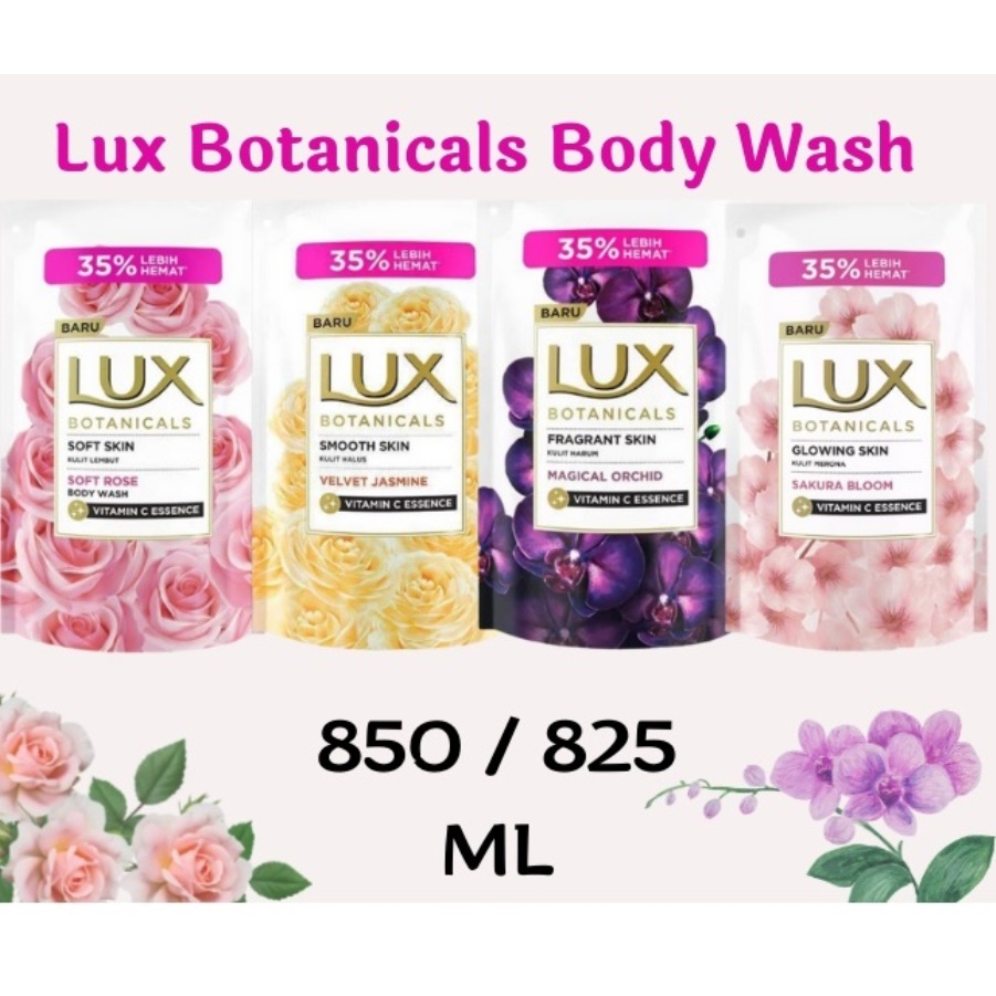LUX Body Wash Sabun mandi cair sakura Bloom/magical orchid/velvet jasmine /soft rose 900ml/850ml/825