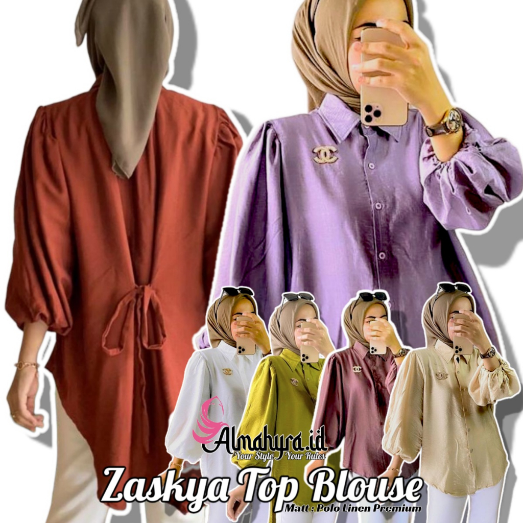 Almahyrarp.ID - ZASKYA TOP BLOUSE / BAJU ATASAN WANITA TERBARU 2023 / BAHAN POLO LINEN PREMIUM / KEM