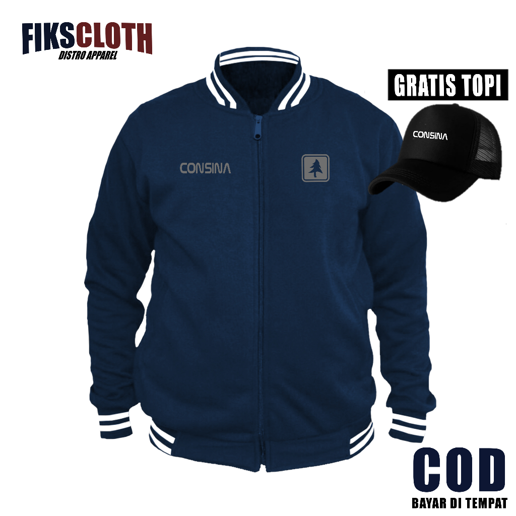 COD Jaket Baseball Varsity Pria wanita CONSINA SILVER free topi /Jaket Distro Bahan Tebal Katun Flee