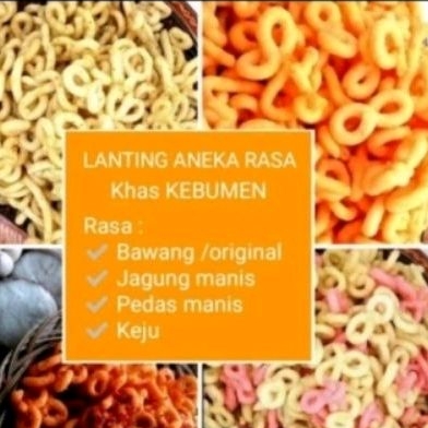 

Snack lanting bumbu tela sari khas kebumen kemasan berbagai rasa keju, jagung bakar, pedas manis, balado