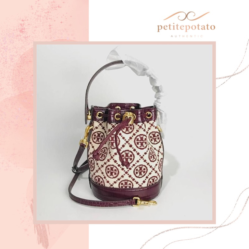 TAS BRANDED WANITA TORY BURCH T MONOGRAM CHENILLE MINI BUCKET