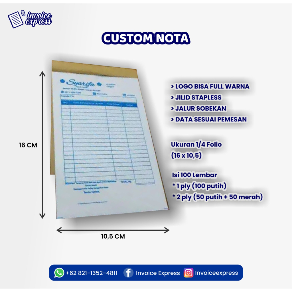 

Nota Custom 1/4 folio 1 PLY 2 PLY/ Nota Jual/ Nota Aesthetic/ Cetak Buku Nota Toko Online Shop/ Nota Toko Custom