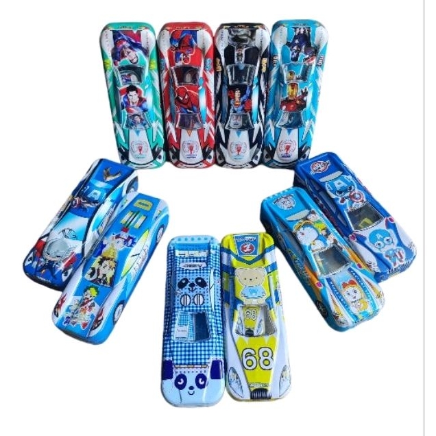 

tempat/kotak/tepak pensil kaleng/seng mobil kecil 2in1/full set/susun 2 BR