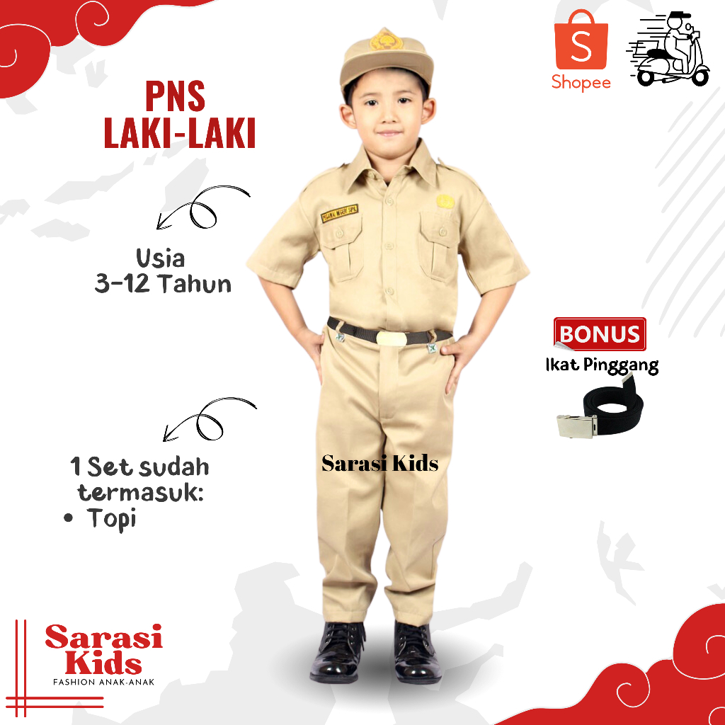 Seragam profesi pns cilik Baju PNS Anak Laki-Laki seragam dinas pns  Costum PNS Anak Laki-Laki Serag