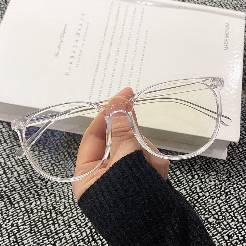 COD❤️ Cat Eye Kacamata Anti Radiasi / Frame Kacamata Lensa Flat / Gaya Leopard Retro Korea Fashion Wanita Glasses-yy-3-Transparent