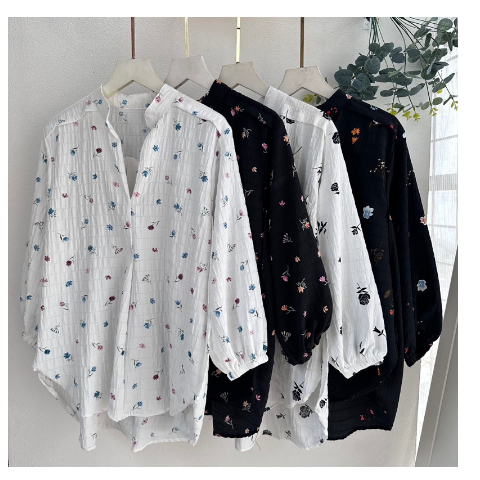blouse wanita motif bunga kemeja cewek crincle kringkel murah lengan panjang remaja import viral kor