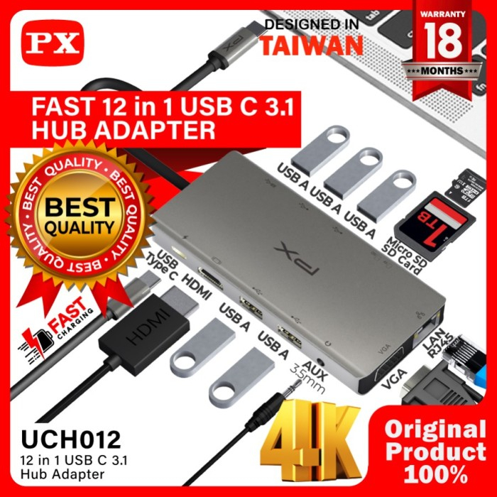 PX Hub Converter Laptop 12in1 TypeC to USB HDMI Jack3.5mm RJ45 UCH012 AGP