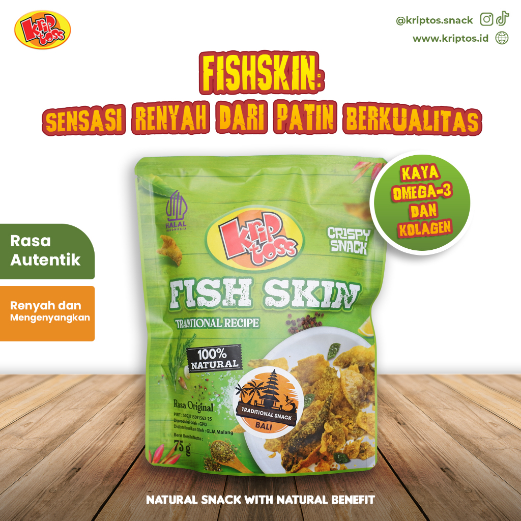 

KRIPTOSS Kripik Kulit Ikan NON MSG & Pengawet 100% Asli Nature Fish Skin Halal Awet Murah hits 75g Pouch