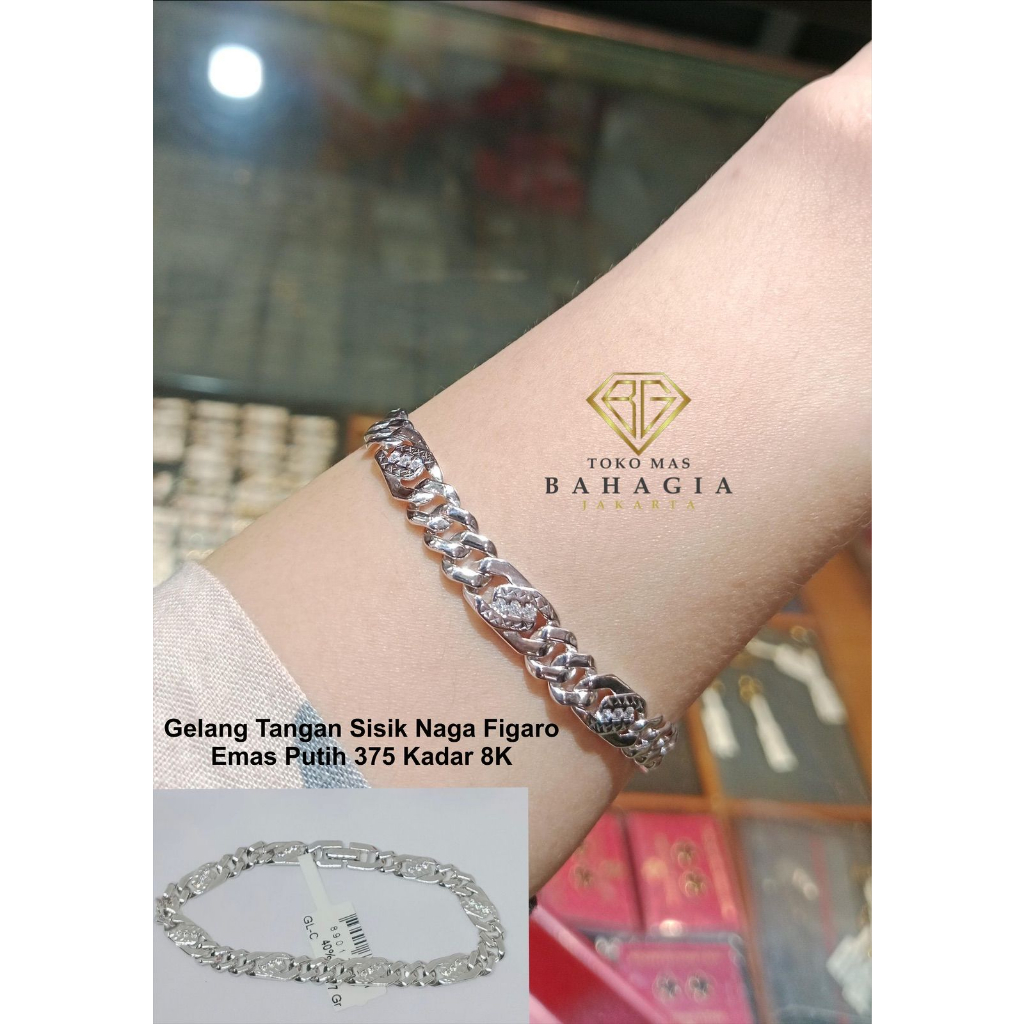 Gelang Sisik Naga Figaro Emas Putih 375 Kadar 8K