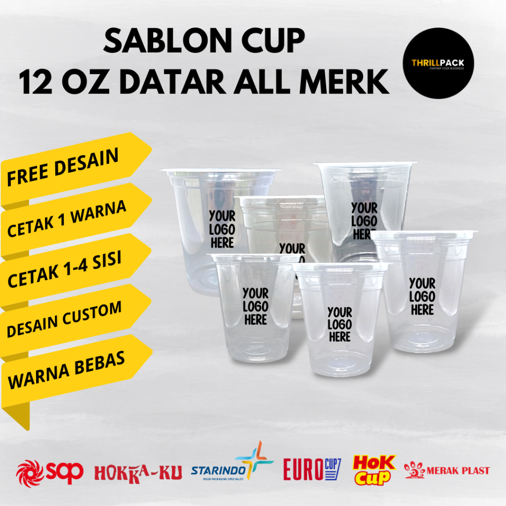 Sablon Cup Plastik 12 Oz DATAR All Merk / Sablon Cup 12 Oz Datar Merak / Sablon Cup 12 Oz Datar Star