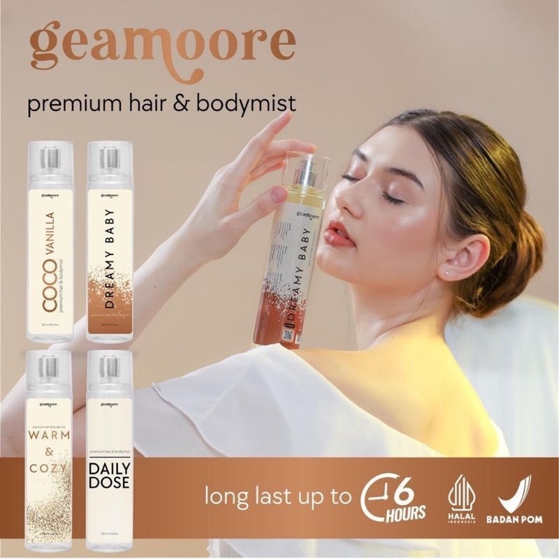 (BPOM) Geamoore Premium Hair & Body Mist ( Warm & Cozy - Coco Vanilla - Daily Dose - Dream Baby )